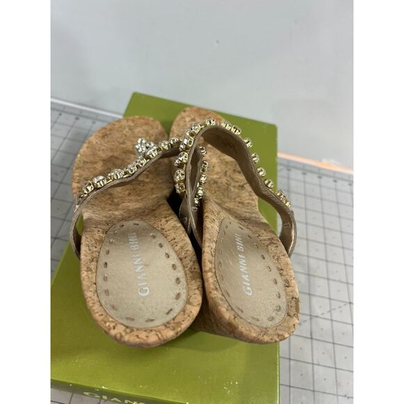 Gianni Bini Sand Gold Cork Wedge Sandals Rhinestone Details Size Women’s Sz. 8 - Picture 5 of 7